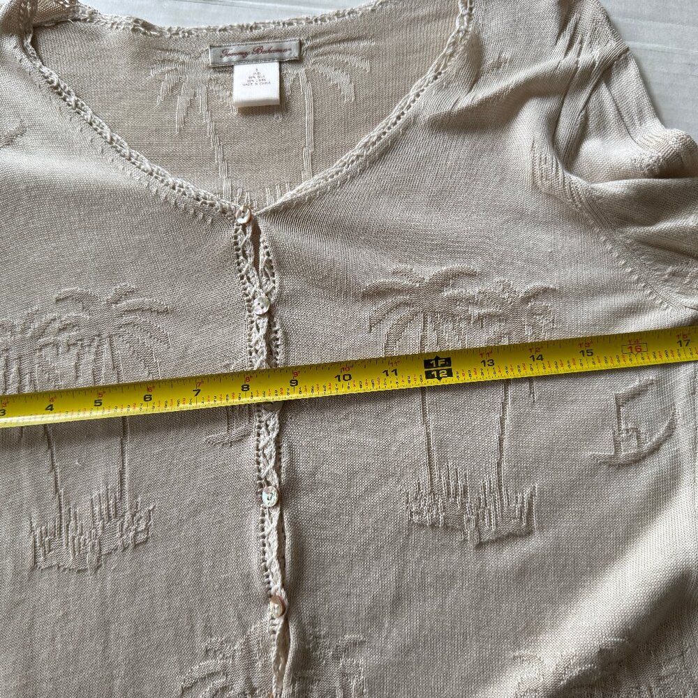 Tommy Bahama Womens Cardigan Sweater S Silky Brown Tan Crochet Trim Tropical - Picture 5 of 7